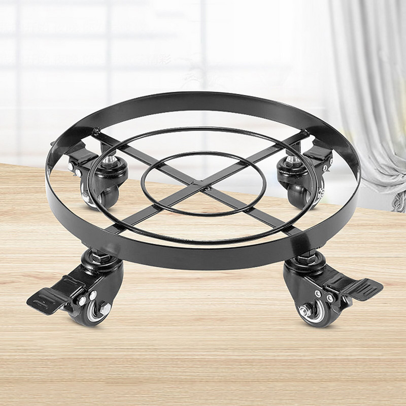 Cărucior rotund pentru ghiveci din metal, cărucior pentru flori pentru interior, cu roți