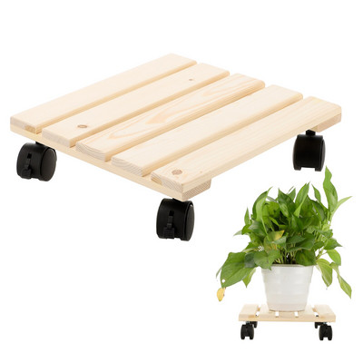 Planter Caddy növényállvány kerekekkel, tálca alátét virágcserep állvány 28*28*7cm gördülő, fából készült, forgó görgős foglalat