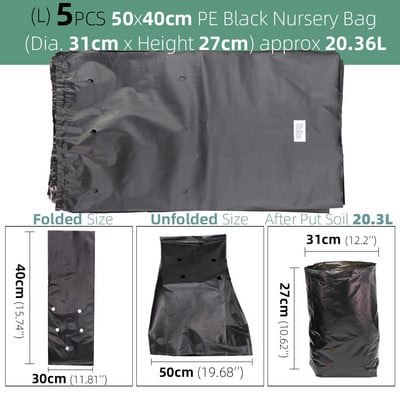 Sodas PE Ekologiškas juodas plastikas kvėpuojantis anti-UV medelynų krepšiai Žemės ūkis Sodininkystė Sodmenų auginimas Auginti Dirvos maišai