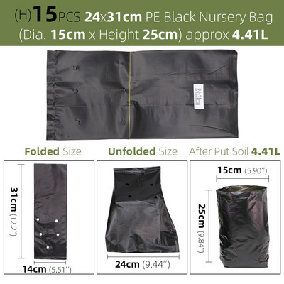 Saci de pepinieră din plastic PE Saci de creștere a plantelor Ghivece pentru răsaduri cu găuri respirabile pentru fructe, legume, flori, accesorii de grădină