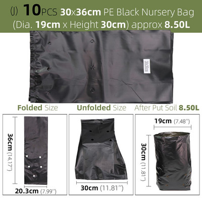 Saci de pepinieră din plastic PE Saci de creștere a plantelor Ghivece pentru răsaduri cu găuri respirabile pentru fructe, legume, flori, accesorii de grădină