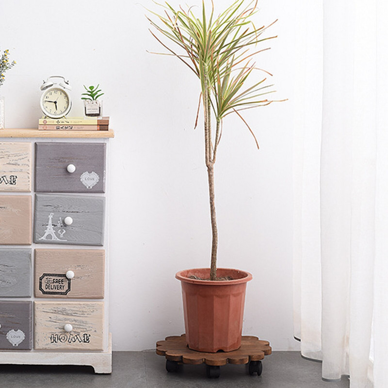 Kilnojamas medinis vazono stovas su ratuku, apvaliu gėlių vazono laikikliu Universalus skriemulys Lengvai perkeliamas gėlių vazono padėklas augalų stovo lentyna