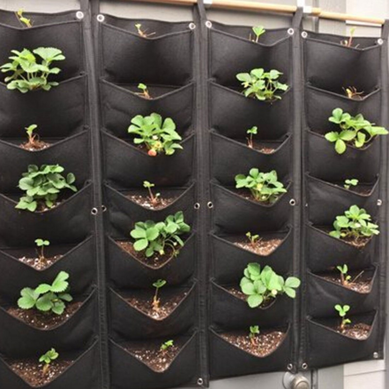 Növénytermesztő táska Ingyenes kiszállítás Kerti szövet Burgonya Zöldség falra akasztós Függőleges zsebek Fekete filc edények Háztartási kellékek