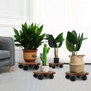 Ξύλινοι δίσκοι για γλάστρα Κινητά στρογγυλά κουφώματα φυτευτής Universal Wheels Stand φυτών Ράφι για γλάστρες με ρόδες Διακόσμηση σπιτιού