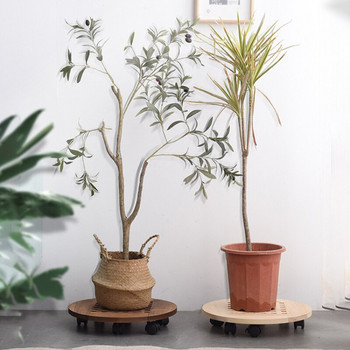 Ξύλινοι δίσκοι για γλάστρα Κινητά στρογγυλά κουφώματα φυτευτής Universal Wheels Stand φυτών Ράφι για γλάστρες με ρόδες Διακόσμηση σπιτιού