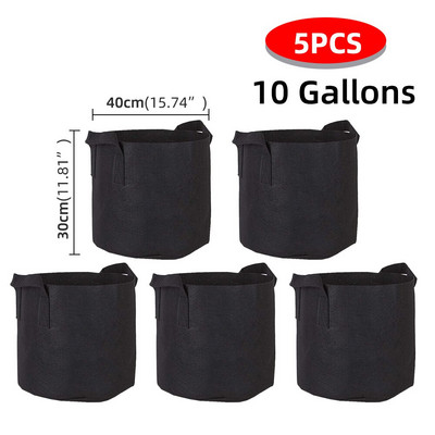 5 bucăți 1-50 galoane saci de cultivare saci de pâslă cu mânere, ghiveci de grădinărit din țesătură, pentru cultivarea legumelor, ghivece de plantat pentru flori