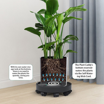 Plant Caddy с колела Тава за растения Подвижна стойка за растения със самополивна фитилна жила 360 универсална 8 колелца Пластмасова ролка