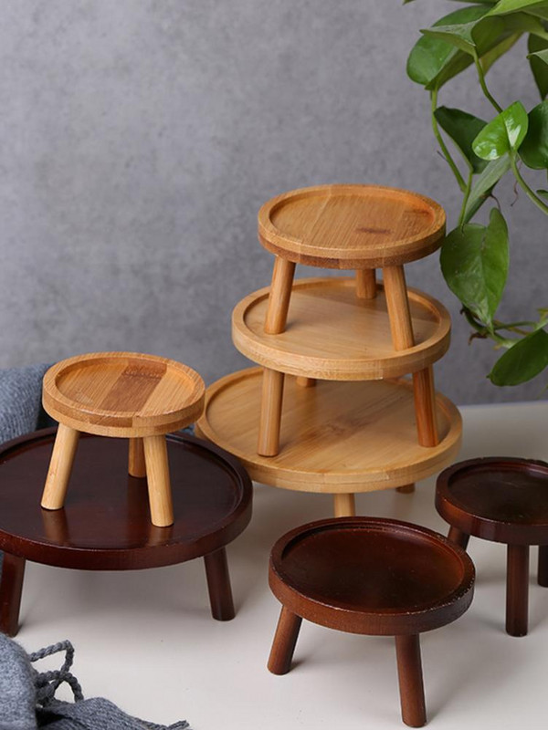 Bancă rotundă din lemn masiv Suport pentru ghiveci pentru plante și ghiveci cu flori suculente Suport de afișare Taburet pentru grădină și pentru terasă