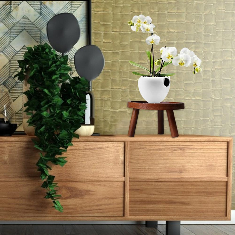 Bancă rotundă din lemn masiv Suport pentru ghiveci pentru plante și ghiveci cu flori suculente Suport de afișare Taburet pentru grădină și pentru terasă