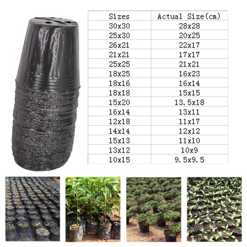 50-100 DB 15 Méret Eldobható Műanyag palánta ültető cserép óvoda Transzplantációs Légáteresztő csésze Fekete Táplálék Grow Bag Gardens