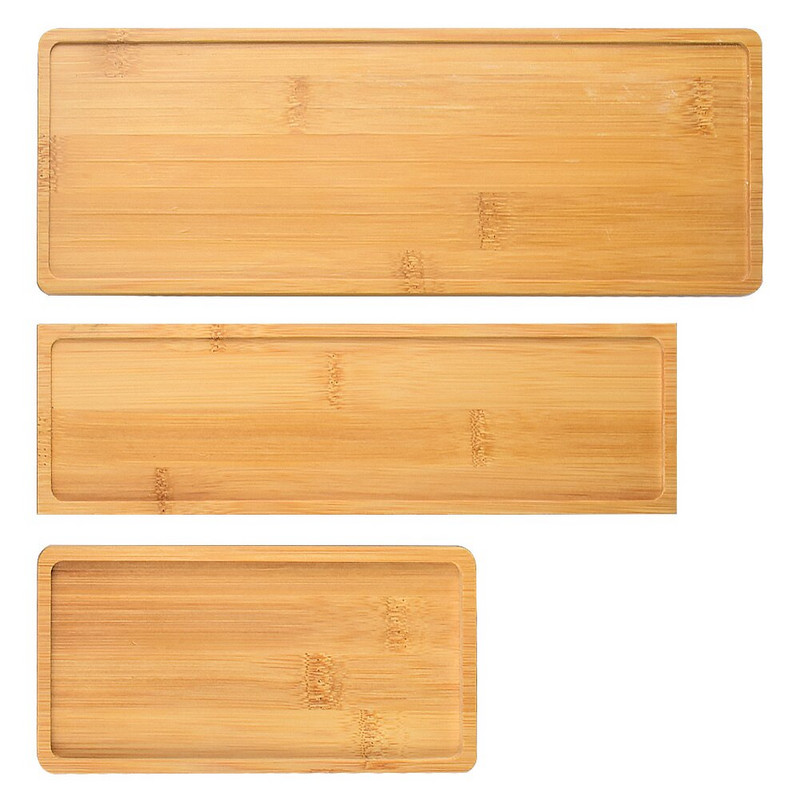 Tăvi dreptunghiulare din bambus natural, farfurioara pentru plante suculente, organizator de contor pentru baie, bucătărie, decorațiuni pentru produse cosmetice