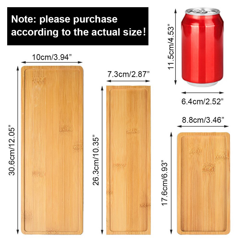 Tăvi dreptunghiulare din bambus natural, farfurioara pentru plante suculente, organizator de contor pentru baie, bucătărie, decorațiuni pentru produse cosmetice