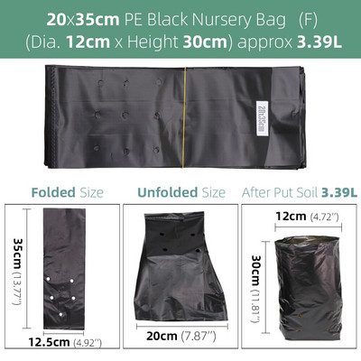 100 bucăți saci de pepinieră din plastic negru PE, ghivece pentru răsaduri din țesătură pentru creșterea plantelor, cu găuri respirabile, pentru agricultura acasă, furnituri de grădinărit