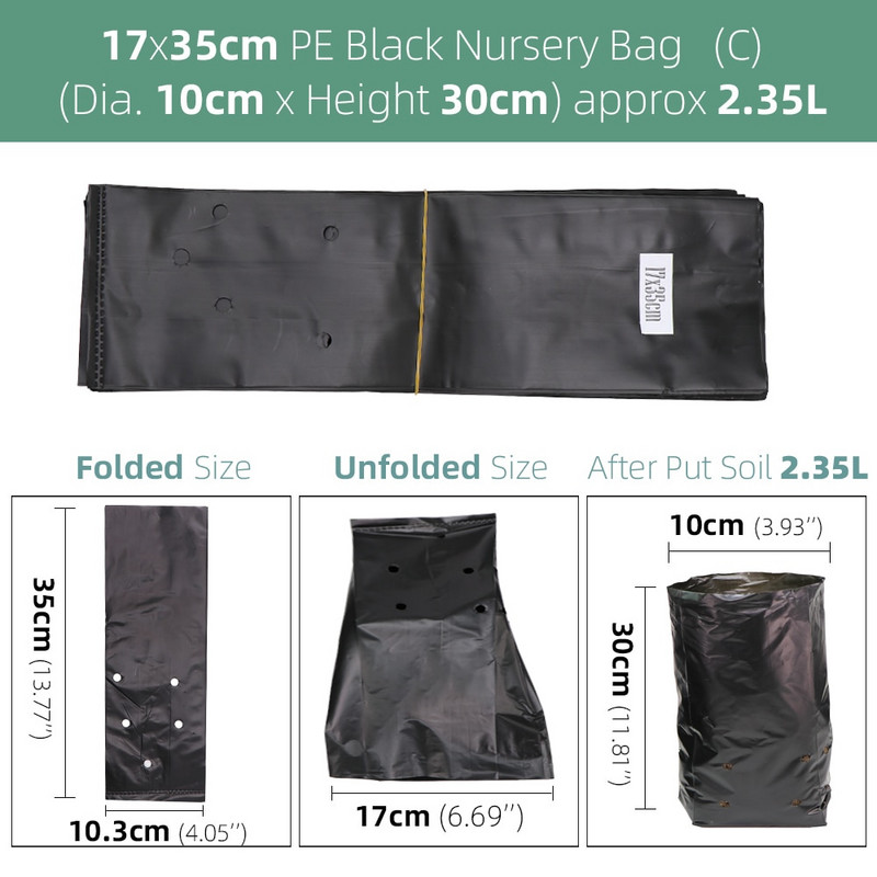 100 bucăți saci de pepinieră din plastic negru PE, ghivece pentru răsaduri din țesătură pentru creșterea plantelor, cu găuri respirabile, pentru agricultura acasă, furnituri de grădinărit