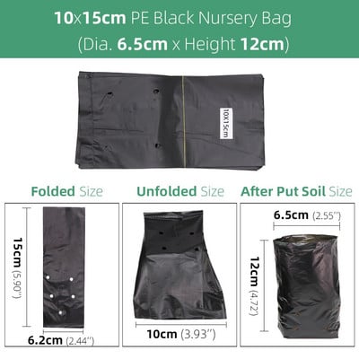 100/200 DB 14 méretű PE ültetés palántanevelő zacskók vastag fekete táptasakok légáteresztő mezőgazdasági termesztési faiskolai tasak