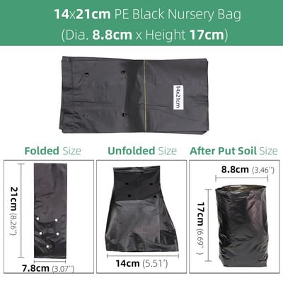 100/200 DB 14 méretű PE ültetés palántanevelő zacskók vastag fekete táptasakok légáteresztő mezőgazdasági termesztési faiskolai tasak