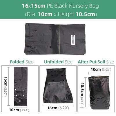 100/200 DB 14 méretű PE ültetés palántanevelő zacskók vastag fekete táptasakok légáteresztő mezőgazdasági termesztési faiskolai tasak
