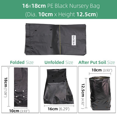 100/200 DB 14 méretű PE ültetés palántanevelő zacskók vastag fekete táptasakok légáteresztő mezőgazdasági termesztési faiskolai tasak