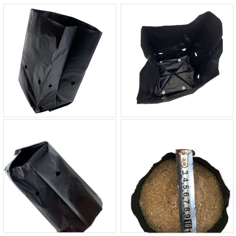 100/200 DB 14 méretű PE ültetés palántanevelő zacskók vastag fekete táptasakok légáteresztő mezőgazdasági termesztési faiskolai tasak