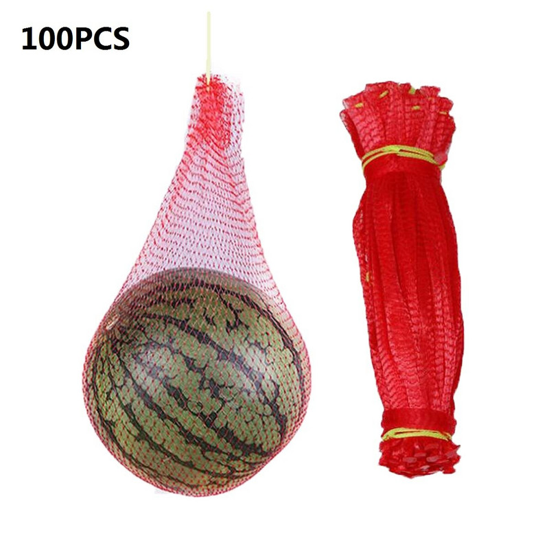 100 vnt. Kabantys arbūzų auginimo tinkliniai maišeliai Daugkartinio naudojimo melionų tinklinis tinklelis sodo agurkų auginimo tinkliniai maišeliai daržovėms
