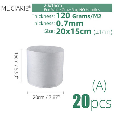 MUCIAKIE 24 dydžiai balti ekonomiški audiniai auginimo maišeliai Aeracija neaustinė vazono šaknų kontrolės augalų konteineris maišelis Namų sodo sodinimas