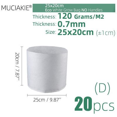 MUCIAKIE 24 dydžiai balti ekonomiški audiniai auginimo maišeliai Aeracija neaustinė vazono šaknų kontrolės augalų konteineris maišelis Namų sodo sodinimas