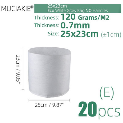 MUCIAKIE 24 dydžiai balti ekonomiški audiniai auginimo maišeliai Aeracija neaustinė vazono šaknų kontrolės augalų konteineris maišelis Namų sodo sodinimas