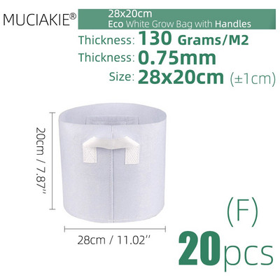 MUCIAKIE 24 dydžiai balti ekonomiški audiniai auginimo maišeliai Aeracija neaustinė vazono šaknų kontrolės augalų konteineris maišelis Namų sodo sodinimas