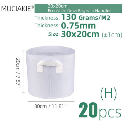 MUCIAKIE 24 dydžiai balti ekonomiški audiniai auginimo maišeliai Aeracija neaustinė vazono šaknų kontrolės augalų konteineris maišelis Namų sodo sodinimas