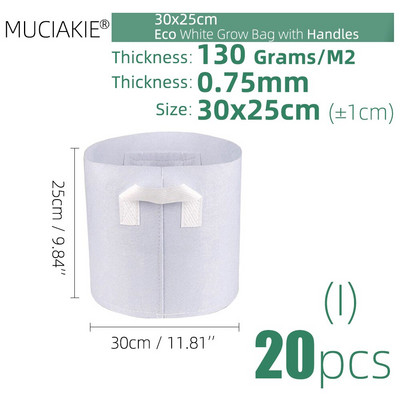 MUCIAKIE 24 dydžiai balti ekonomiški audiniai auginimo maišeliai Aeracija neaustinė vazono šaknų kontrolės augalų konteineris maišelis Namų sodo sodinimas