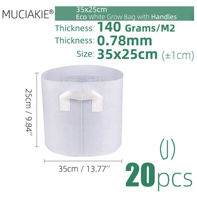 MUCIAKIE 24 dydžiai balti ekonomiški audiniai auginimo maišeliai Aeracija neaustinė vazono šaknų kontrolės augalų konteineris maišelis Namų sodo sodinimas