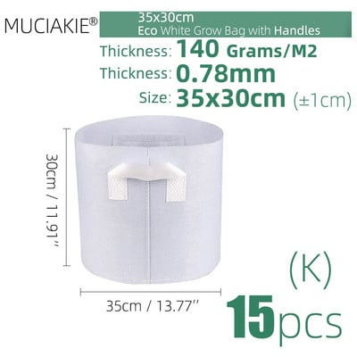 MUCIAKIE 24 dydžiai balti ekonomiški audiniai auginimo maišeliai Aeracija neaustinė vazono šaknų kontrolės augalų konteineris maišelis Namų sodo sodinimas