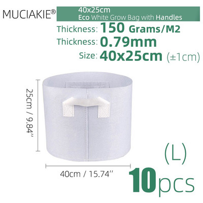 MUCIAKIE 24 dydžiai balti ekonomiški audiniai auginimo maišeliai Aeracija neaustinė vazono šaknų kontrolės augalų konteineris maišelis Namų sodo sodinimas