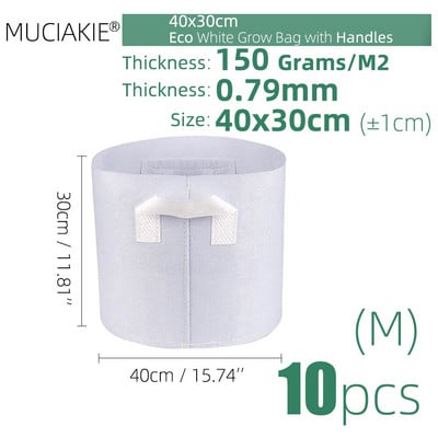 MUCIAKIE 24 dydžiai balti ekonomiški audiniai auginimo maišeliai Aeracija neaustinė vazono šaknų kontrolės augalų konteineris maišelis Namų sodo sodinimas