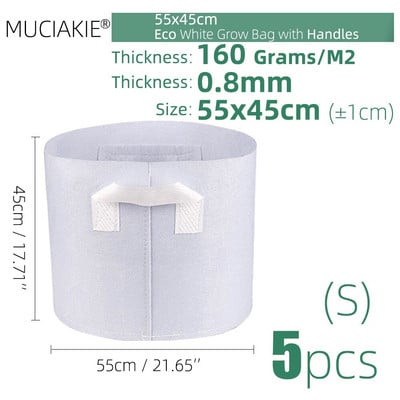 MUCIAKIE 24 dydžiai balti ekonomiški audiniai auginimo maišeliai Aeracija neaustinė vazono šaknų kontrolės augalų konteineris maišelis Namų sodo sodinimas