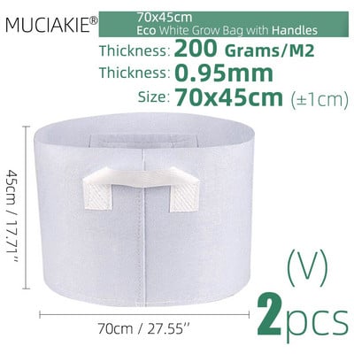 MUCIAKIE 24 dydžiai balti ekonomiški audiniai auginimo maišeliai Aeracija neaustinė vazono šaknų kontrolės augalų konteineris maišelis Namų sodo sodinimas