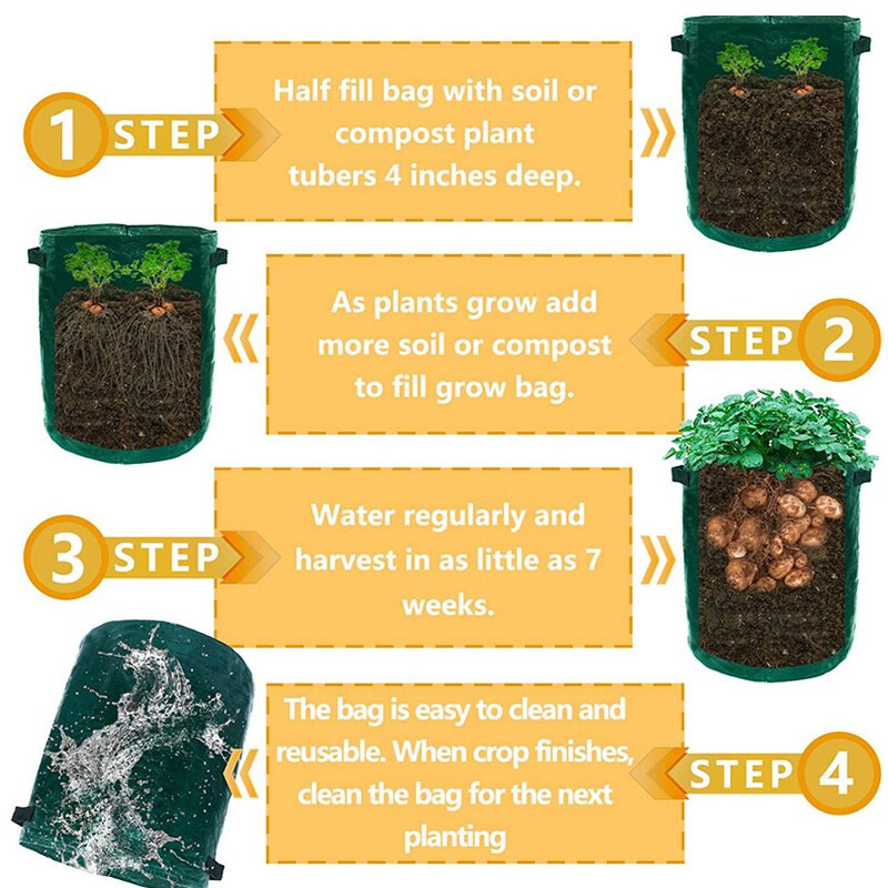 saci de cultivare a cartofii saci de creștere a plantelor de 10 galoane saci de creștere îngroșați, rezistenti, jardinier de legume de grădină cu mânere