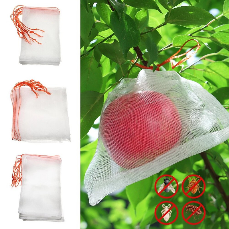 50db Grow Bag Szőlőgyümölcs védőhálós zacskók húzózsinórral Kerti Zöldségháló védőtakarók kártevőirtás madárellenes