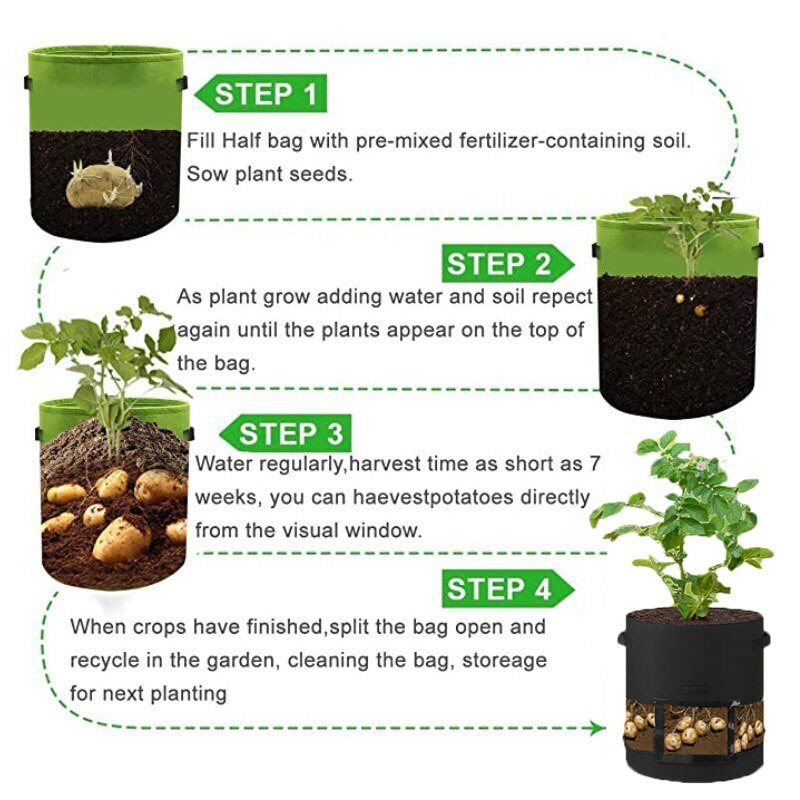 Saci de cultivare a cartofilor Saci de plantat pentru jardiniera de legume DIY Saci de plantat din material netesut Saci pentru plante de gradina Saci de crestere verticala Jardin Saci pentru rasaduri