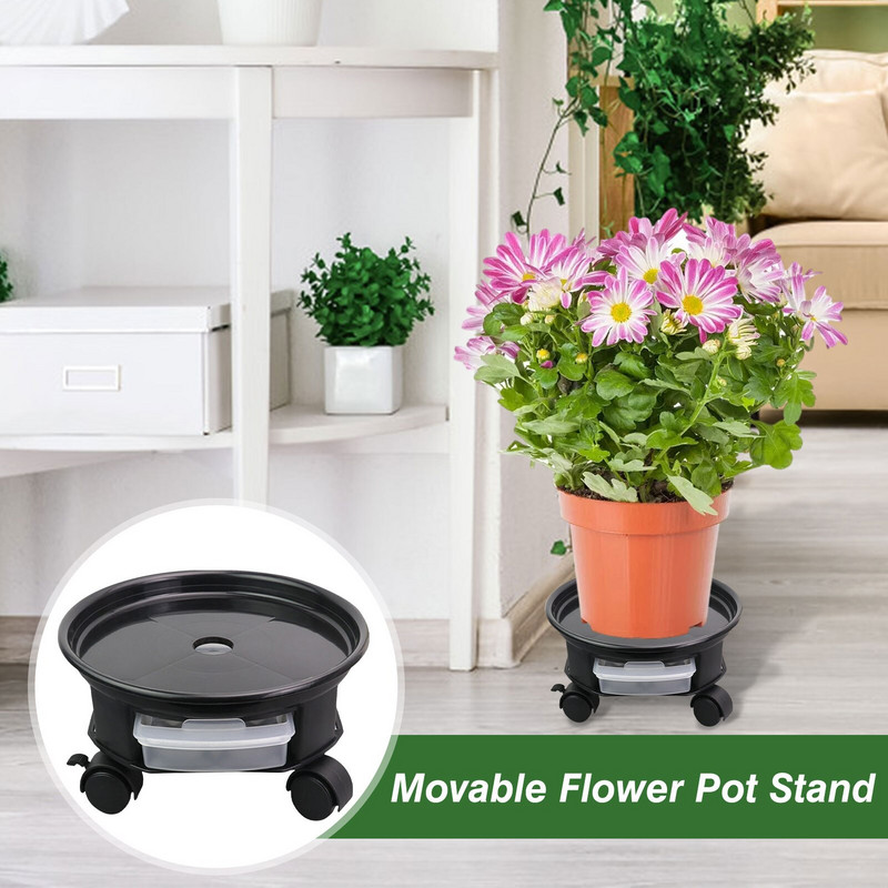 Tip sertar Tavă pivotantă rotundă îngroșată Bază de ghiveci de flori din plastic Curea de susținere inferioară a ghiveciului de flori detașabil Roată cu frână