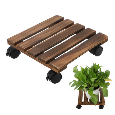 Virágcserép állvány gördülő tálca alátét befogó görgő 28*28*7cm mozgatható fa forgó ültető Caddy növényállvány kerekekkel