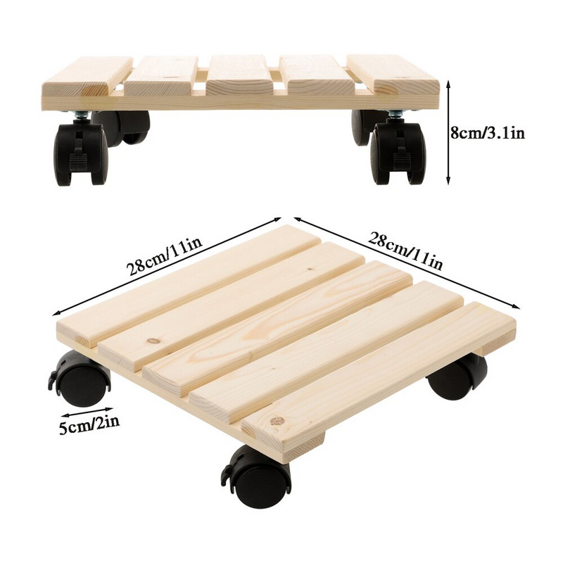 Virágcserép állvány gördülő tálca alátét befogó görgő 28*28*7cm mozgatható fa forgó ültető Caddy növényállvány kerekekkel