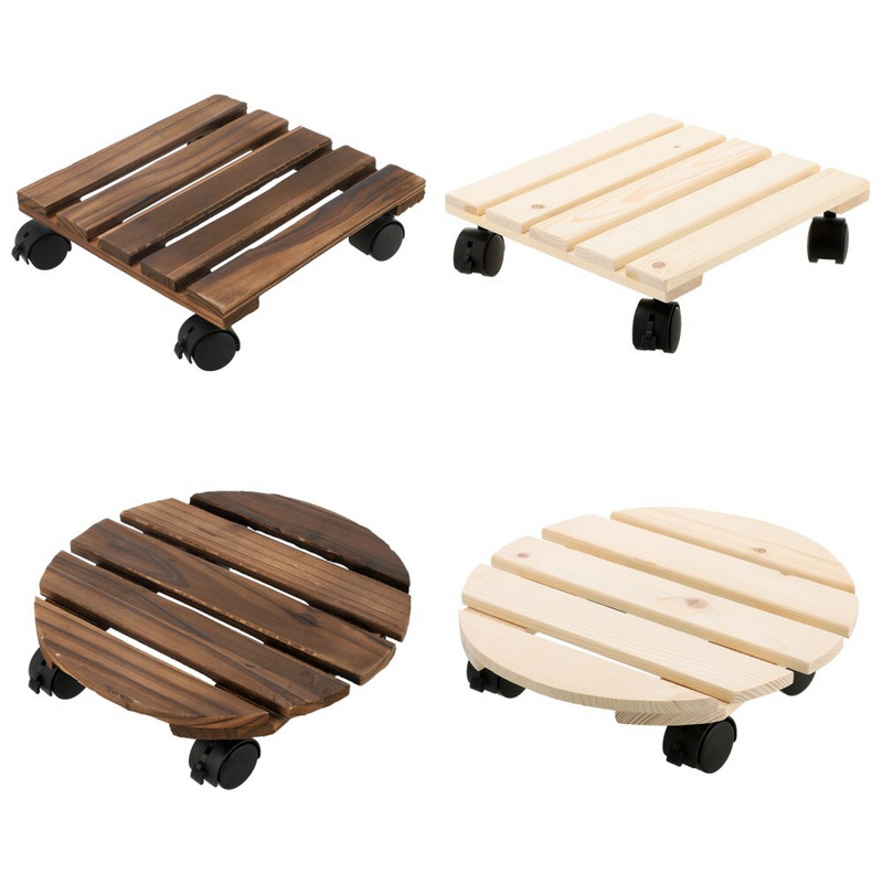 Virágcserép állvány gördülő tálca alátét befogó görgő 28*28*7cm mozgatható fa forgó ültető Caddy növényállvány kerekekkel
