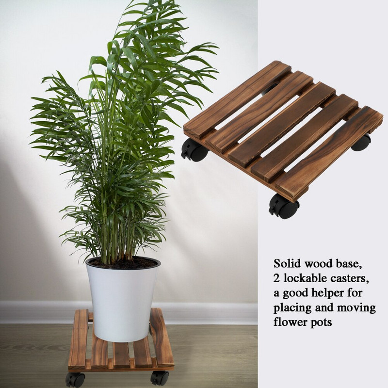 Virágcserép állvány gördülő tálca alátét befogó görgő 28*28*7cm mozgatható fa forgó ültető Caddy növényállvány kerekekkel