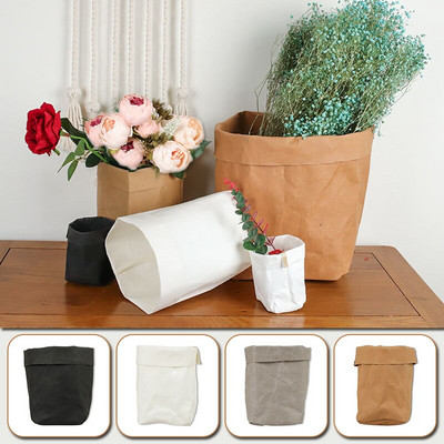 Succulents Planter Pot Πλενόμενη από χαρτί Kraft Γλάστρα Creative Desktop Γλάστρες Επαναχρησιμοποιήσιμη Πολυλειτουργική τσάντα αποθήκευσης 4 μεγεθών