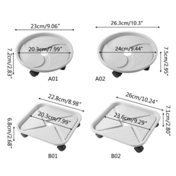 Тава за саксия с ролки Дренажна тава Кръгла/квадратна пластмасова тава за саксия за градински растения Поставка за саксия за тежки растения