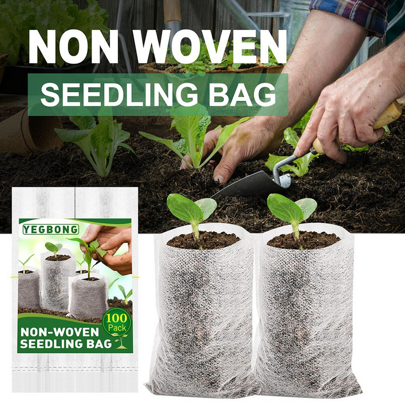 100 vienetų medžiaginiai sėjimo maišeliai Neaustiniai biologiškai skaidūs medelynų augalų auginimo krepšiai sodo sodinukų auginimo vazonai viduje