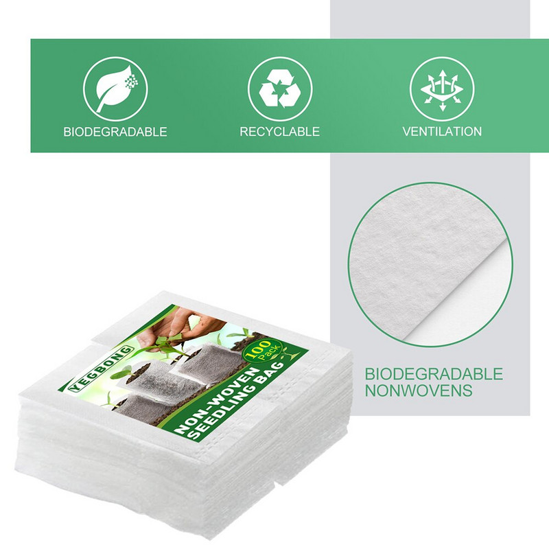 100 vienetų medžiaginiai sėjimo maišeliai Neaustiniai biologiškai skaidūs medelynų augalų auginimo krepšiai sodo sodinukų auginimo vazonai viduje