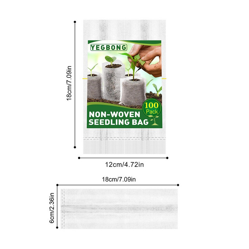 100 vienetų medžiaginiai sėjimo maišeliai Neaustiniai biologiškai skaidūs medelynų augalų auginimo krepšiai sodo sodinukų auginimo vazonai viduje