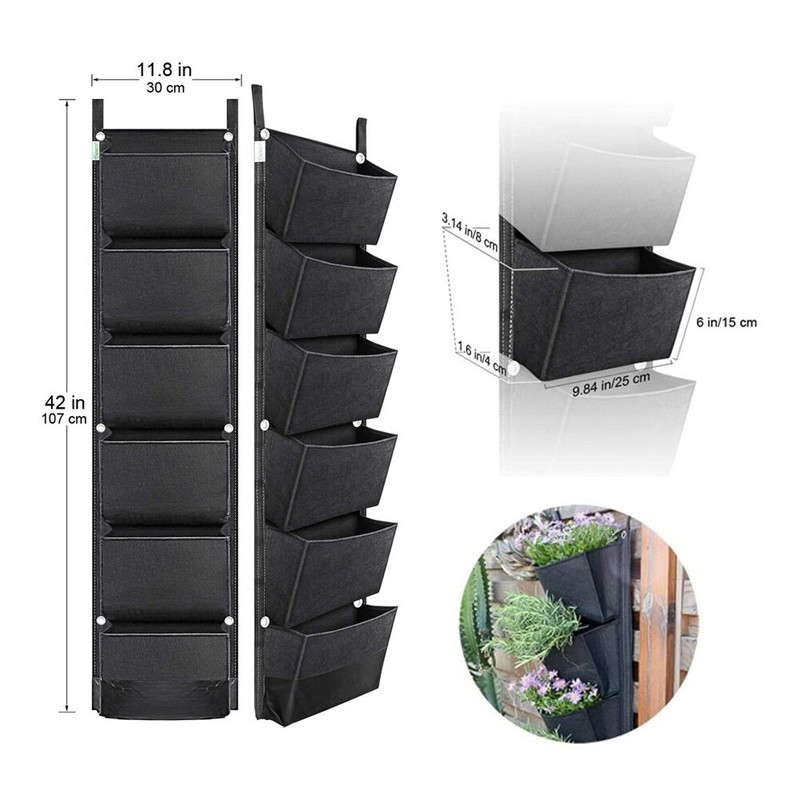 AIVY 1db 107x30cm 6 zsebes függőleges kerti ültetőgép falra szerelhető ültető virágnövő táska kerti udvari iroda Lakásdekoráció